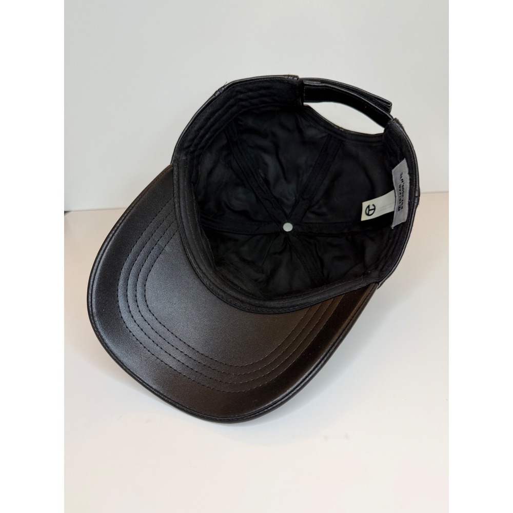 Telfar Logo Embossed Hat Black Vegan Faux Leather Adjustable Hat Baseball Cap - Picture 6 of 9